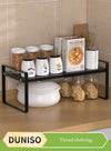 DUNISO Expandable Countertop Organizer Shelf, movable multifunctional kitchen shelf, spice rack organizer, suitable for kitchen, living room, bathroom, expandable 25cm to 45 cm, black