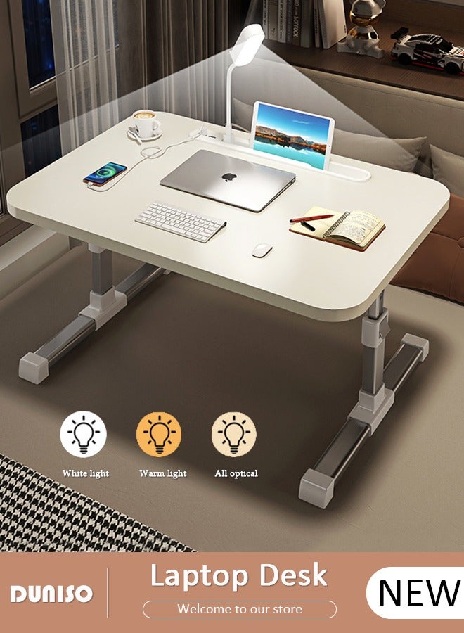 DUNISO Laptop Desk for Bed, Adjustable Laptop Bed Tray Table With Eye-protection lamp, Portable Lap Desks with USB Charge Port and Foldable Legs for Computer and Laptop