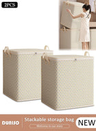 DUNISO 2 Pack Foldable Closet Storage Box Washable Closet Storage Organizer Wardrobe Clothes Organizer Cube Storage Bin Closet Organizer Storage Basket with Handle for Clothing Jeans Blankets Toys