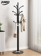 DUNISO Metal Clothes Rack with Natural Marble Base, Modern Clothes And Coat Hanger Rack, Free Standing Hall Tree with 12 Hooks for Hanging Scarf, Bag, Jacket, Home Entry-way Hat Hanger Organizer (Black)