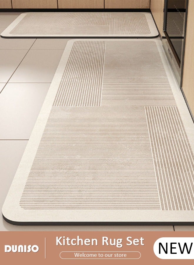 DUNISO 2 PCS  Kitchen Mats and Rugs Set , Non Slip Heavy Duty Standing Mat, Quick Dry Diatom Mud Floor Mat,  Extra Soft and Absorbent Floor Mats for  Kitchen, Bath, Office, Laundry(40*60cm+40*120cm)
