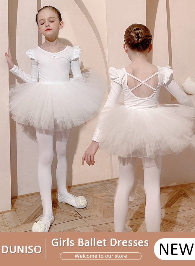 DUNISO Girls Ballet Dresses Leotards with Skirt Dance Dress Long sleeve Ballerina Tutu Outfit Cotton Dress Ballet Skirt Mini Skirt Princess Dresses Dance Wear Clothes for Little Girl