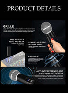 DUNISO 2Pcs Wireless Microphone，1 to 2 Microphones，Hand Microphone，Rechargeable Microphone，Professional Cordless Microphone，Used for Karaoke Nights and Family Gatherings DJ,Meeting，Black - Image 5