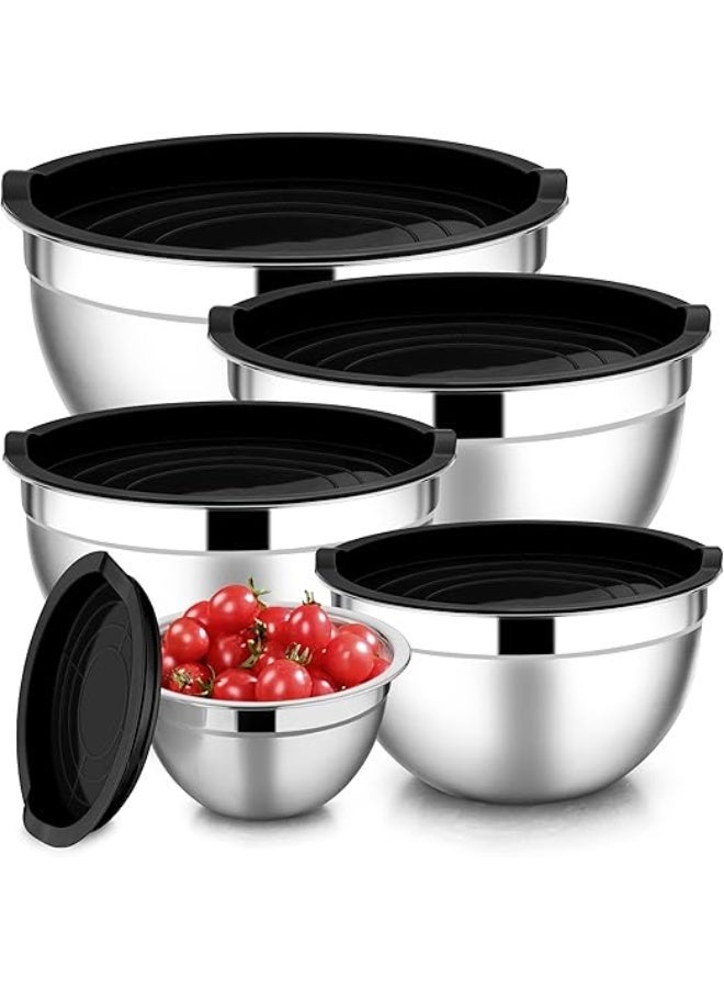 DUNISO Mixing Bowls with Lids Set of 5, Stainless Steel Black Mixing Bowls Metal Nesting Bowls with Airtight Lids for Cooking, Baking, Serving, Storage - Size 0.7/1/1.5/3/4.5QT - Dishwasher Safe