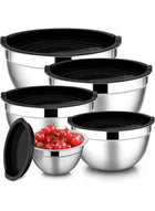 DUNISO Mixing Bowls with Lids Set of 5, Stainless Steel Black Mixing Bowls Metal Nesting Bowls with Airtight Lids for Cooking, Baking, Serving, Storage - Size 0.7/1/1.5/3/4.5QT - Dishwasher Safe
