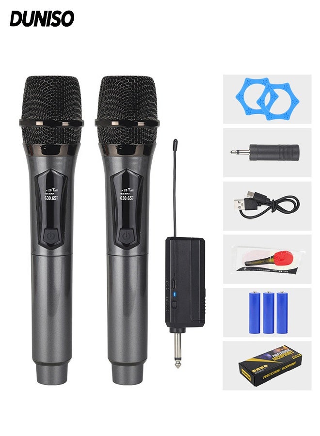 DUNISO 2 Pcs Wireless Microphone,1 To 2 Hand Microphone，Rechargeable Microphone,Used for Karaoke Nights,Family Gatherings,DJ,Meeting