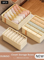 DUNISO 3 Pieces Fabric Closet Storage Organizer Set Foldable Clothes Boxes Large Capacity Wardrobe Stackable Closet Drawer with Handle for Leggings Stockings Socks Underwear