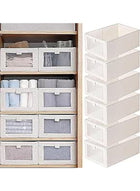 DUNISO 6-piece foldable wardrobe storage box wardrobe organizer, visible linen storage box, clothing drawer organizer, washable wardrobe storage box, rectangular storage box with fixed handle, living room, bedroom, office
