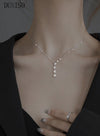 DUNISO Star Y Necklace 925 Sterling Silver Star Choker Necklace Silver Crystal Star Drop Choker Chain Pendant Necklace Simple Necklace Chain Jewelry  for Women Teen Girls