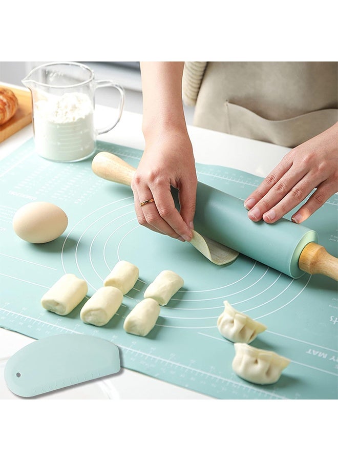 DUNISO 3 Pcs Silicone Baking Set，Reusable Nonstick Bakeware Mats with Rolling Pin and Dough Cutters，Waterproof Pastry Mat with Measurements Liner，for Making Cookies