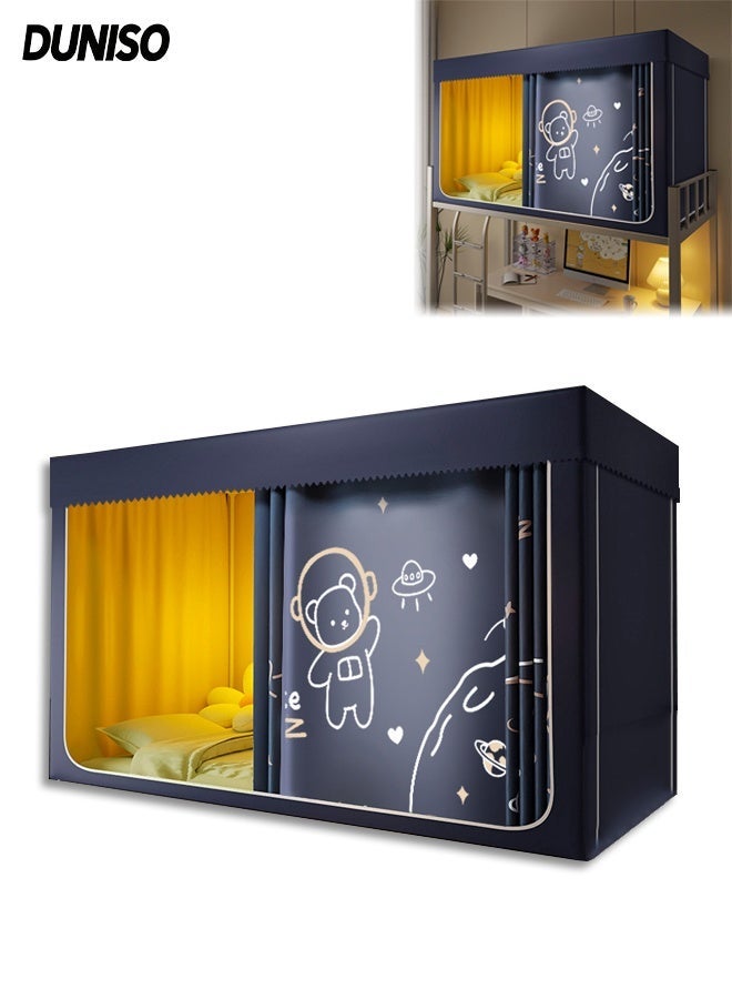 DUNISO Private Bed Curtain, Single Bed Tent, Breathable And Dustproof Single Bed Blackout Curtain with Cute Pattern, Dormitory Family Bed Curtain, Can Cover 4 Sides