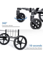 DUNISO Folding Shopping Cart with Wheels and Double Basket, Grocery Multipurpose Cart, Compact, Suitable for Shopping Laundry, Garden, Grocery, Travel, Black, 118L - Image 3