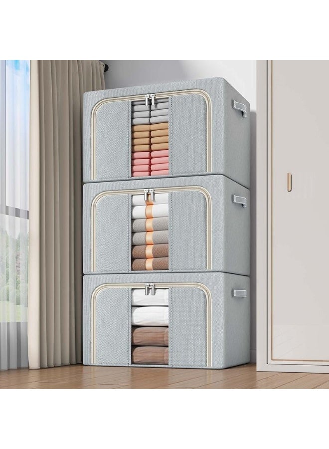 DUNISO 2 Pack 110L Wardrobe Clothes Organizer，Foldable Clothing Storage Boxes，Stackable Drawer Organizers,with Metal Frames，Handles，Transparent Windows, and Double Zippers，for Clothes, Jeans, Pants, Sweaters, Dresses