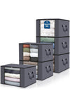 DUNISO 6-Piece Large Capacity Storage Box for Clothes Foldable Blanket Storage Bags Closet Organizer Storage Containers with Lids and Handle, Clear Window for Blankets ,Clothes, Bedding.(Grey)90L