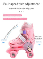 DUNISO Roller skates, children's indoor and outdoor skating shoes, adjustable size, double row with 4 wheels, suitable for girls and boys, pink (S, suitable for sizes 30 to 33) - Image 4