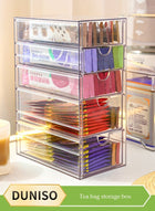 DUNISO 5 Layer Stackable Storage Drawers, transparent plastic tea rack, coffee storage box，cosmetics storage drawer, suitable for dressing table, bottom mat, kitchen cabinet, pantry storage and storage，10.4*17.5*25cm