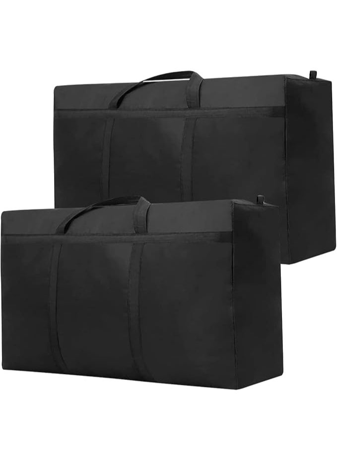 DUNISO 2Pcs Extra Large Storage Bags,Moving Bags with Strong Zippers & Carrying Handles, Waterproof and Dustproof Underbed Storage Organizer Bag, Sturdy and Durable，for Bedding/Duvets/Pillows/Laundry/Clothes/Moving home，110*60*35cm，Black