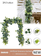 DUNISO Artificial Greenery Garland with Flowers, Leaf Eucalyptus Garland Hanging for Wedding Home Party Craft Art Table Runner Backdrop Indoor Outdoor Decor