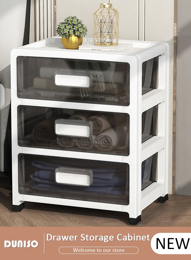 DUNISO 3 Layers Drawer Storage Cabinet Drawer Plastic Containers Box with Wheels 35CM Wide Slit Cabinet Drawer Unit Multipurpose Drawer Storage Organizer for Kitchen Bedroom Bathroom and Living Room