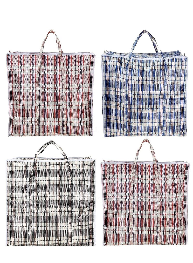 DUNISO Pack of 4 Strong Storage Laundry Bags – Big Moving/Shopping Bags with Zipper & Handles - Reusable Storage Zip Bag, Medium Size Heavy Duty Nylon Organizer Bags for Quilts Blankets Pillows Cloths
