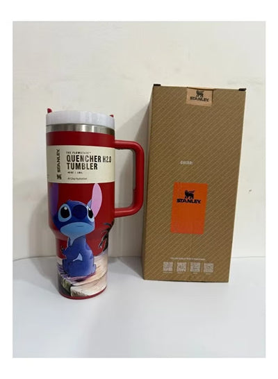Stanley Quencher H2.0 40oz Insulated Tumbler with Handle & Straw – Stitch Character Design, Leak-Resistant Lid, Red
