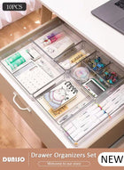 DUNISO 10PCS Plastic Vanity Drawer Organizers, Desk Drawer Organizer Trays and Storage Bins, Bathroom Drawer Organizer Trays Dividers, Make-Up Storage Boxes with 4 Sizes, Versatile Tidy Divider for Dresser,Bathroom,Kitchen,Office