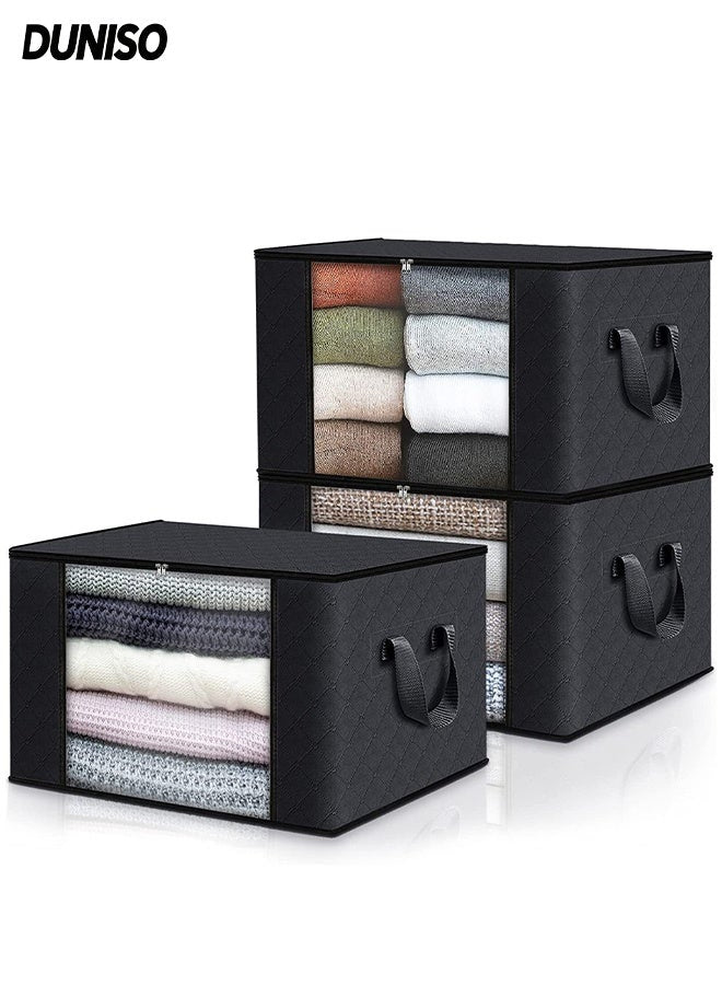 DUNISO 3 Pcs Large Storage Bags，Clothes Organizer，Heavy-Duty Foldable Organizers with Handles and Zippers，Breathable and Moisture-proof，for Storing Duvet Covers, Blankets, Clothing, and Household Items,60*40*35cm