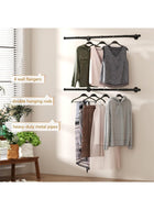 DUNISO Industrial Pipe Clothing Rack,Wall Mounted Double Rods Clothes Racks，Closet Rods for Hanging Clothes，Pipe Clothing Rack，Space Saving, Sturdy and Durable,for Closet, Laundry Room, or Retail Store ，115*27*8.5CM，Black - Image 2