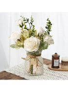 DUNISO Fake Flowers, Silk Roses Artificial Flowers, White Faux Flower Arrangement Suitable for Home Office Decoration, Dining Table Centerpiece (No Vase) - Image 4