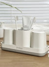 DUNISO Toothbrush Holder For Bathroom，Toothbrush Storage Set，Bathroom Organizer Storage Set ，With 5 Compartments And 2 Toothbrush Cups，No Need To Drill Holes, Suitable For Family Bathrooms, Dormitories