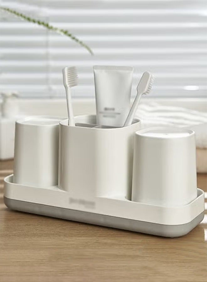 DUNISO Toothbrush Holder For Bathroom，Toothbrush Storage Set，Bathroom Organizer Storage Set ，With 5 Compartments And 2 Toothbrush Cups，No Need To Drill Holes, Suitable For Family Bathrooms, Dormitories