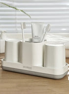 DUNISO Toothbrush Holder For Bathroom，Toothbrush Storage Set，Bathroom Organizer Storage Set ，With 5 Compartments And 2 Toothbrush Cups，No Need To Drill Holes, Suitable For Family Bathrooms, Dormitories