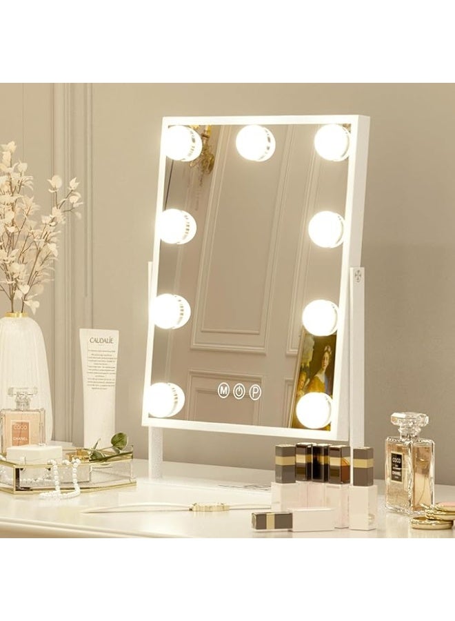 DUNISO Hollywood Makeup Mirror With Light, 9 Led Bulbs, Smart Touch, Three-Color Dimmable, 360° Rotation, White
