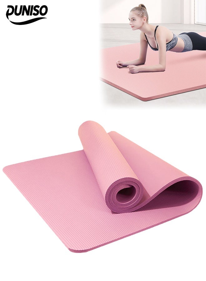 DUNISO 10mm Anti-Slip Yoga Mat，Anti-Tear Exercise Mat for Men & Women， Knees Supportive Exercise Mat，for Home Yoga, Pilates, Stretching, Floor & Fitness Workouts，185*61cm，Pink