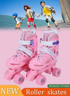 DUNISO Roller skates, children's indoor and outdoor skating shoes, adjustable size, double row with 4 wheels, suitable for girls and boys, pink (S, suitable for sizes 30 to 33)