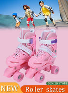 DUNISO Roller skates, children's indoor and outdoor skating shoes, adjustable size, double row with 4 wheels, suitable for girls and boys, pink (S, suitable for sizes 30 to 33)