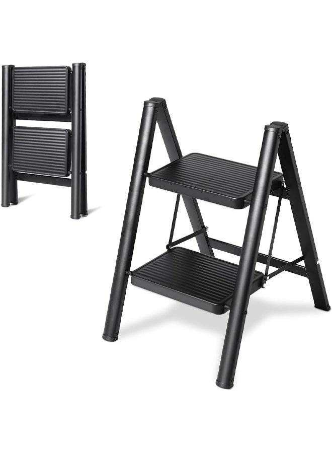DUNISO Two-Step Ladder, Folding Ladder, Non-Slip Pedal, Multi-Functional Ladder Stool, Portable And Lightweight, Wide Non-Slip Pedal, Suitable For Home, Kitchen, Library, Office
