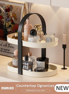 DUNISO Double-deck Bathroom Countertop Ognanizer, Desktop Perfume & Skincare Display Stand, Portable Cosmetic Organiser with Handle, Multifunction Desk Accessories Rack for Bathroom Counter, Bedroom, Dresser, Kithen