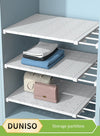 DUNISO Wardrobe Tension Rack, expandable wardrobe rack, adjustable storage rack, non perforated collection partition, used for wardrobes, cabinets, bookshelves, bathrooms, white (24cm wide, adjustable from 38 to 60cm long)