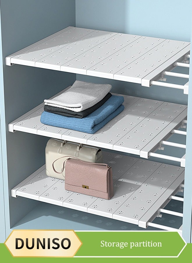 DUNISO Wardrobe Tension Rack, expandable wardrobe rack, adjustable storage rack, non perforated collection partition, used for wardrobes, cabinets, bookshelves, bathrooms, white (24cm wide, adjustable from 38 to 60cm long)