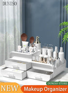 DUNISO Makeup Organizer,Cosmetic Organizer Storage Box with Drawer Elegant Vanity Case for Bathroom Bedroom Office Supplies(White)