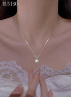 DUNISO Pearl Necklace 925 Sterling Silver Choker Necklace Silver Choker Chain Pearl Pendant Necklace Simple Necklace Chain Jewelry for Women Teen Girls - Image 3