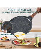 DUNISO Nonstick Crepe Pan,Marble Coated Dosa Pan,Omelette Steak Frying Egg with Ergonmic Handle,Tortilla Pan,PFOA Free, with Food Clip and Silicone Spatula,Easy to Clean,for All Stovetops,24CM - Image 5