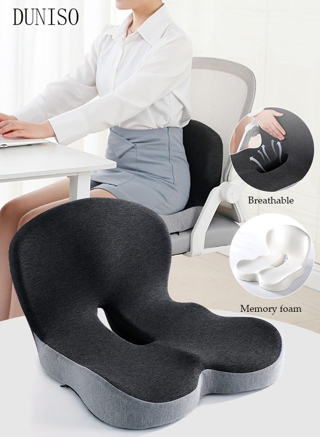 DUNISO Lumbar Support Pillow Seat Cushion for Office Chair Pressure Relief Sciatica & Tailbone Pain Relief Memory Foam Firm Coccyx Pad for Long Sitting, for Office Chair, Gaming Chair and Car Seat
