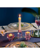 DUNISO 3Pcs Candle Holders，Glass Candle Holders for Taper Candles,Pillar Candles and Tealight Candles,for Table Centerpieces, Wedding Decor and Dinner Party ，Pink - Image 5