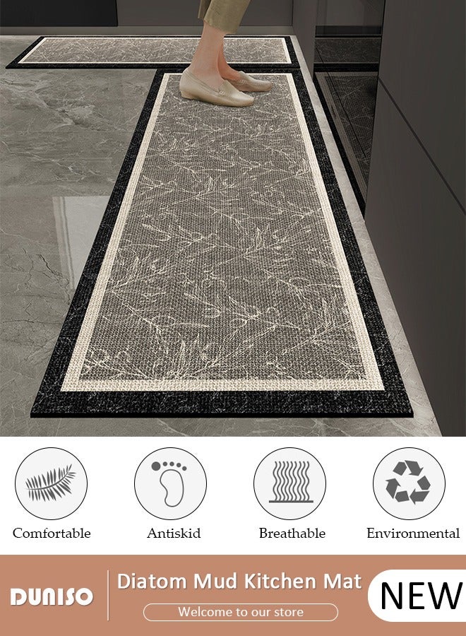 DUNISO 2 PCS  Kitchen Mats and Rugs Set , Non Slip Heavy Duty Standing Mat, Quick Dry Diatom Mud Floor Mat,  Extra Soft and Absorbent Floor Mats for  Kitchen, Bath, Office, Laundry(40*60cm+40*120cm)