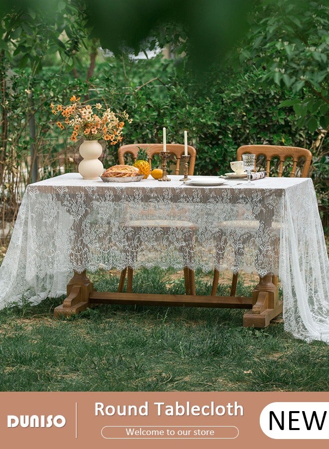 DUNISO 180*300 cm Lace Tablecloth Rectangular Classic Wedding Lace Tablecloth Overlays Rustic Table Cloth Runner Tablecloth Floral Lace Table Cloths for Wedding Decorations Dining Table Kitchen Birthday Party Picnic Indoor Outdoor