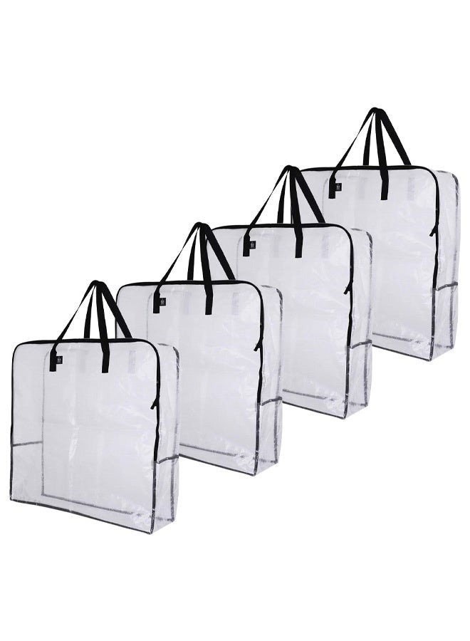DUNISO 4 Pack Clear Storage Bags，Over-Sized Organizer Storage Bag with Zippers & Handles，Foldable Moving Bags，Waterproof and Dustproof，Sturdy and Durable，for Bedding, Duvet, Comforter，Pillow，Toys，66*66*22cm