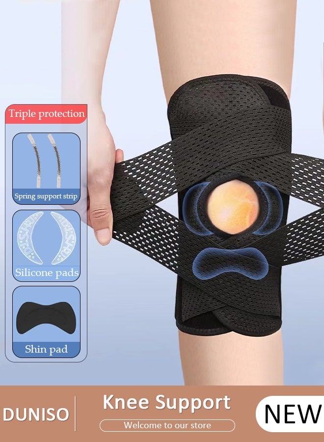 DUNISO 1PCS Knee Pad Knee Brace with Side Stabilizers and Patella Gel Pads Adjustable Compression Knee Support Braces for Knee Pain Meniscus Tear ACL MCL Arthritis Joint Pain Relief Injury Recovery