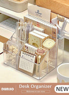 DUNISO Acrylic Desk Organizer, 5 Compartments  Pencil Organizer, Multiple Functional Pen Holder, Desktop Stationery and  Accessories Organizer Caddy for Office School Home & Art Supplies